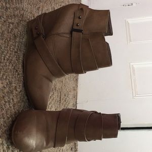 Brown wedge booties closed toe